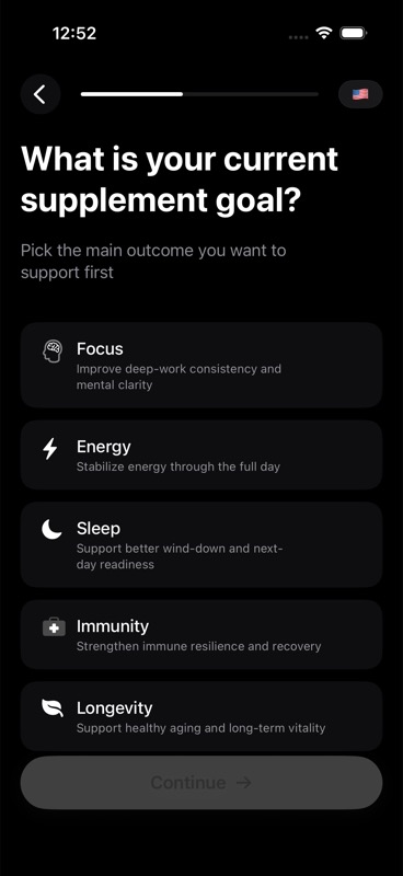 Goal selection screen before a choice is made