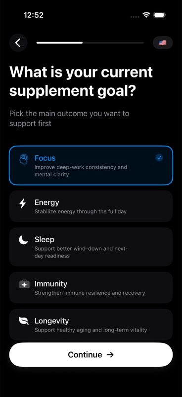 Goal selection screen with Focus selected