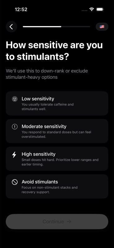 Stimulant sensitivity screen before a choice is made
