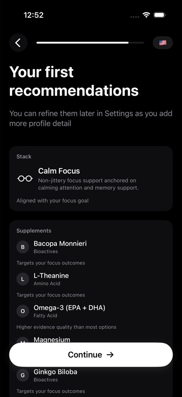 Unfair home screen showing first recommendations ranked by evidence and goal fit