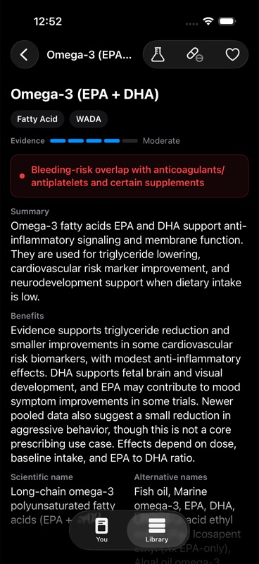 Supplement detail opened from Library search