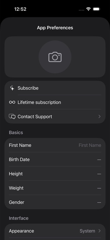 App Preferences showing Subscribe and Lifetime subscription entries